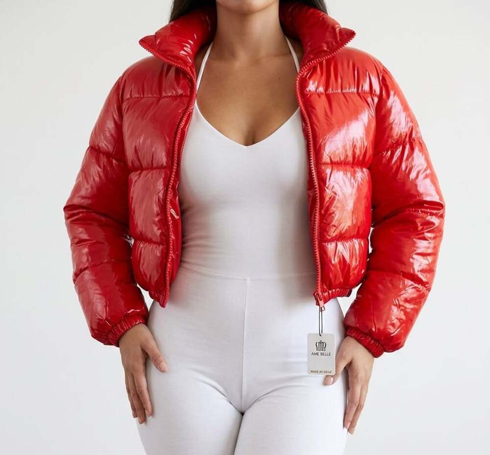 Ame Belle Women's Short Shiny Cropped Puffer Jacket - Picture 1 of 6